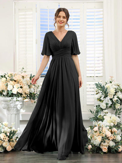 Elegantes Chiffonkleid mit V-Ausschnitt und hohem Schlitz – Perfekt für Hochzeiten und festliche Anlässe, normale Passform 23