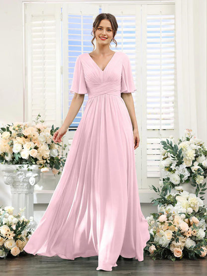 Elegantes Chiffonkleid mit V-Ausschnitt und hohem Schlitz – Perfekt für Hochzeiten und festliche Anlässe, normale Passform 19