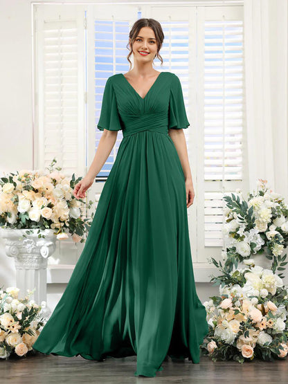 Elegantes Chiffonkleid mit V-Ausschnitt und hohem Schlitz – Perfekt für Hochzeiten und festliche Anlässe, normale Passform 18