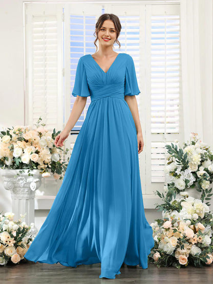 Elegantes Chiffonkleid mit V-Ausschnitt und hohem Schlitz – Perfekt für Hochzeiten und festliche Anlässe, normale Passform 6