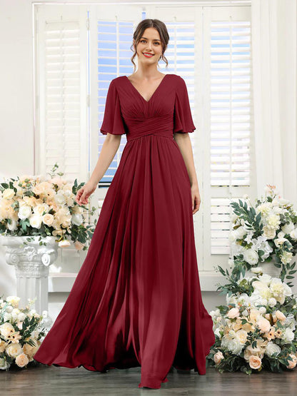 Elegantes Chiffonkleid mit V-Ausschnitt und hohem Schlitz – Perfekt für Hochzeiten und festliche Anlässe, normale Passform 4