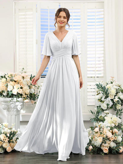 Elegantes Chiffonkleid mit V-Ausschnitt und hohem Schlitz – Perfekt für Hochzeiten und festliche Anlässe, normale Passform 2