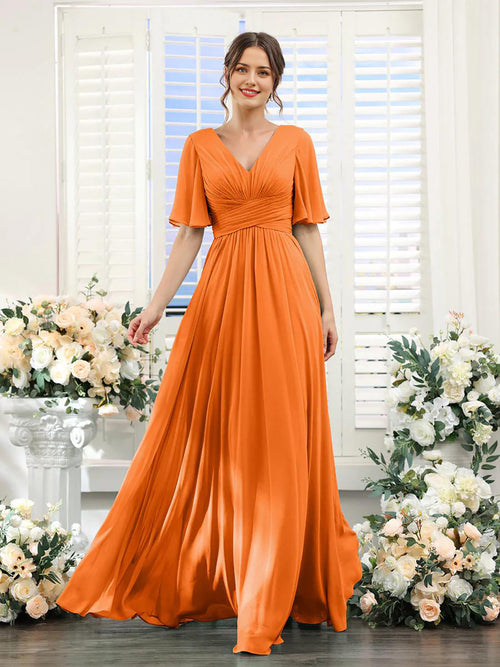 Elegantes Chiffonkleid mit V-Ausschnitt und hohem Schlitz – Perfekt für Hochzeiten und festliche Anlässe, normale Passform 1