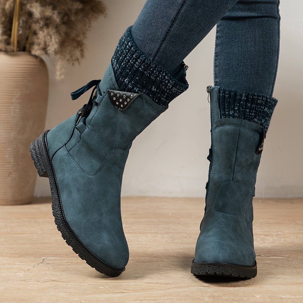 Gefütterte Damen-Winterstiefel, bequem, Kunstleder-2