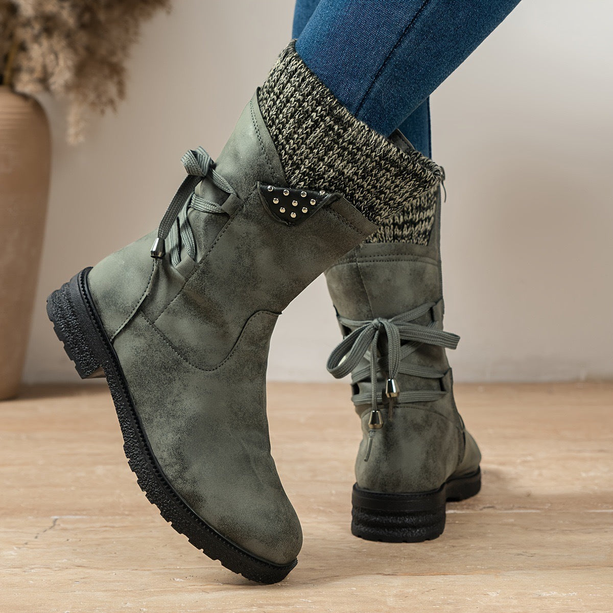 Gefütterte Damen-Winterstiefel, bequem, Kunstleder-4