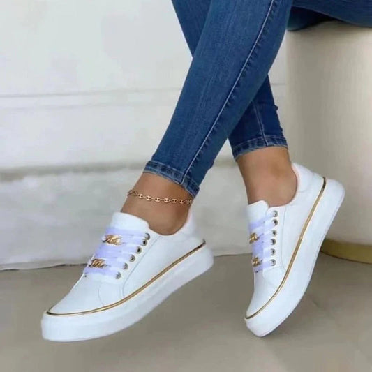 Damen Sneakers Niedriges Modell Elegant Synthetisch mit goldenen Details 1