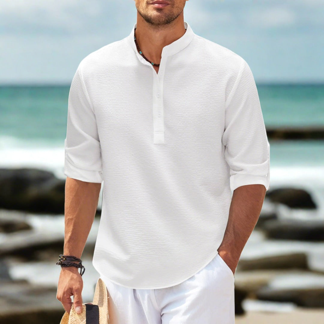 Herren-Poloshirt, Mandarinkragen, Texturmuster, weich, atmungsaktiver Stoff-3