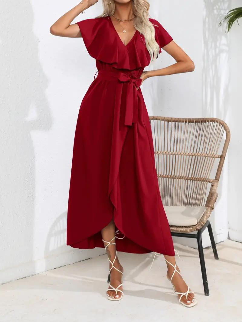 Damen-Midi-Kleid, gerafften Polyester, Schöne Damenkleider-2