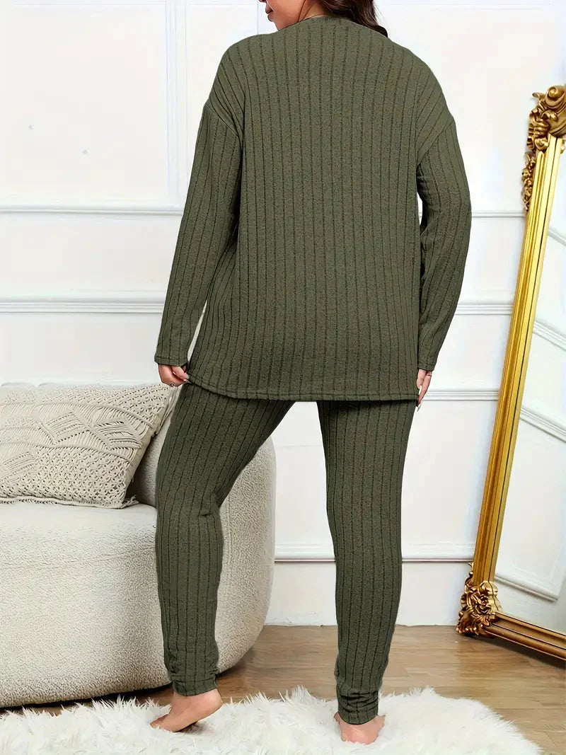 Damen-Loungewear-Set, übergroß, gerippt, Polyester-2
