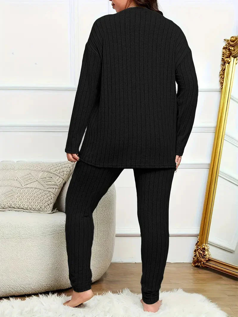 Damen-Loungewear-Set, übergroß, gerippt, Polyester-3