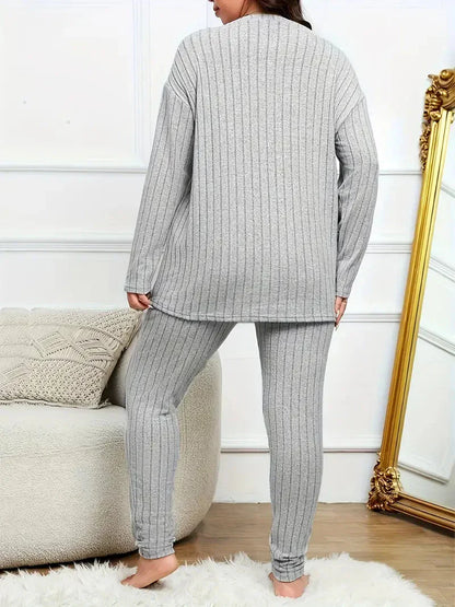 Damen-Loungewear-Set, übergroß, gerippt, Polyester-4
