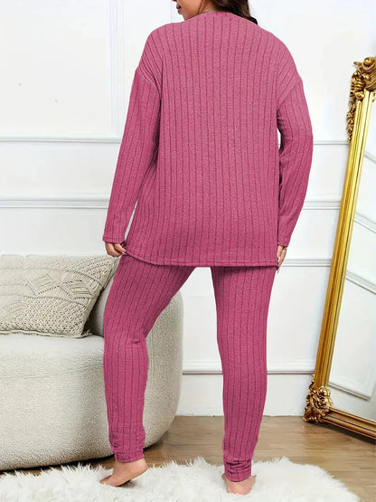 Damen-Loungewear-Set, übergroß, gerippt, Polyester-5
