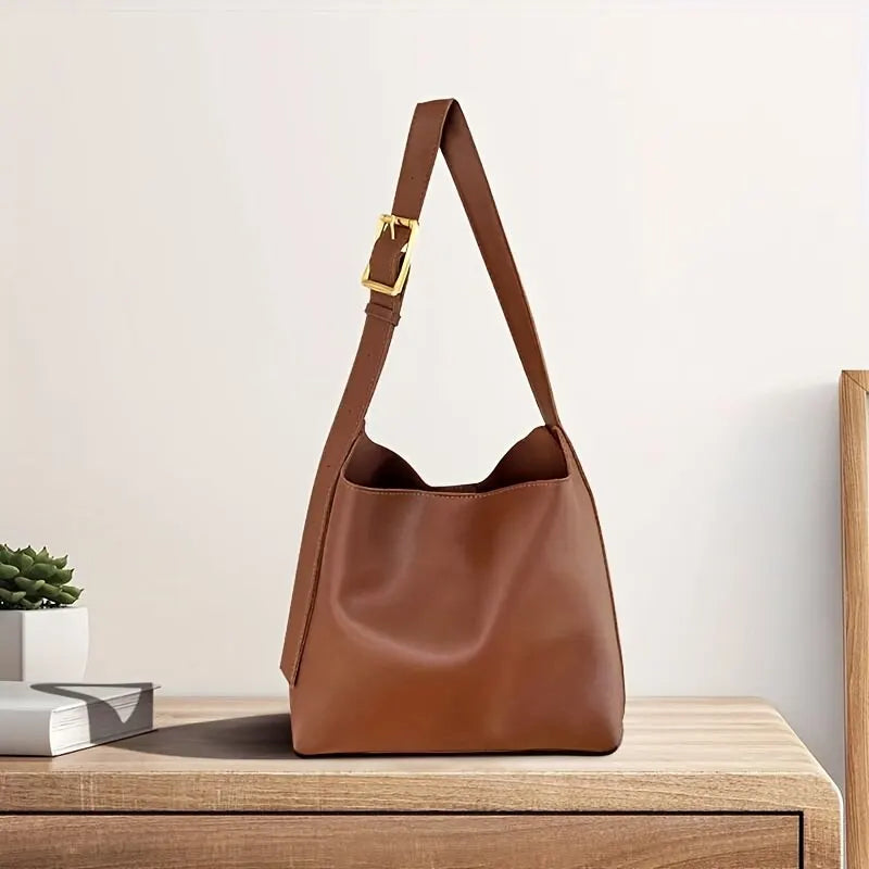 Damen Schultertasche Eleganter PU-Leder mit Breit Riemen 1