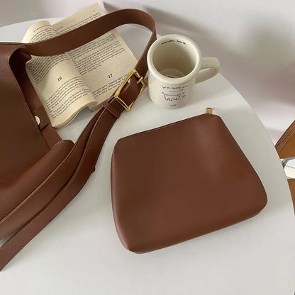 Damen Schultertasche Eleganter PU-Leder mit Breit Riemen 3