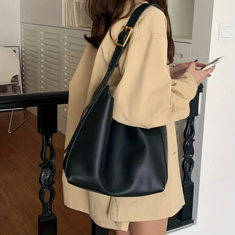 Damen Schultertasche Eleganter PU-Leder mit Breit Riemen 8