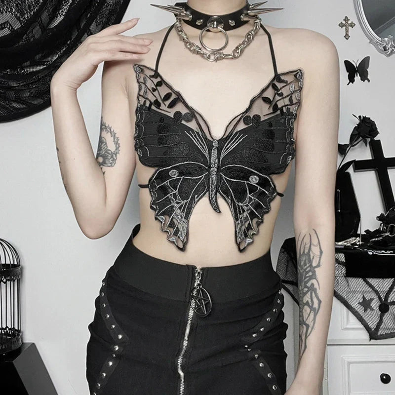 Damen-Bralette, Spaghettiträger, Schmetterlings-Design, weich, elastische Mischung-5