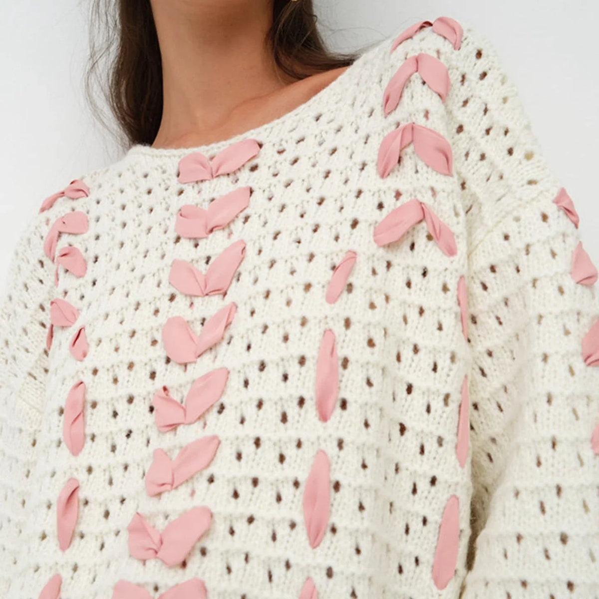 Damen-Strickpullover, mit Herzmuster und Schnürung, aus weichem Acryl-5