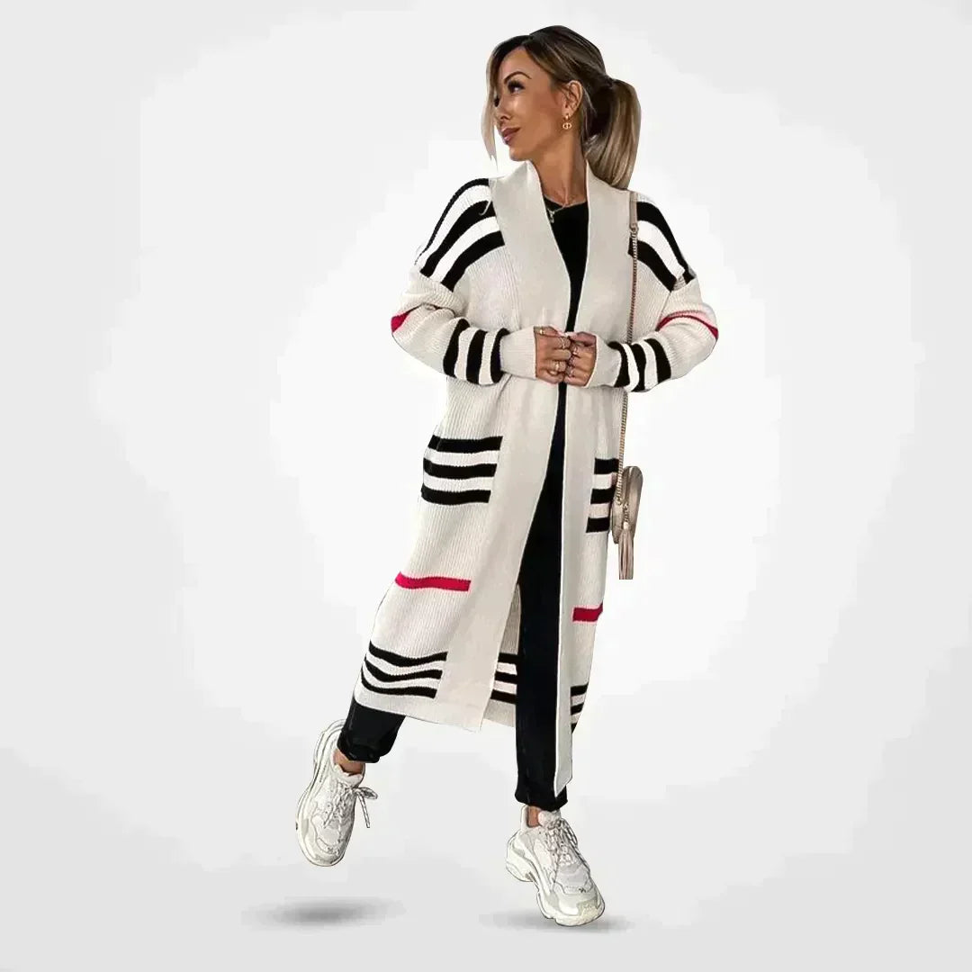 Lange Strickjacke Damen Weiche Polyester Elegantes Design Extra Lange Länge-2