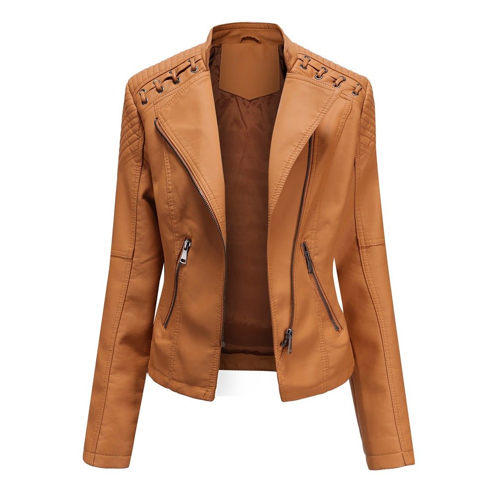 Damen Bikerjacke Asymmetrischer Synthetikleder-1