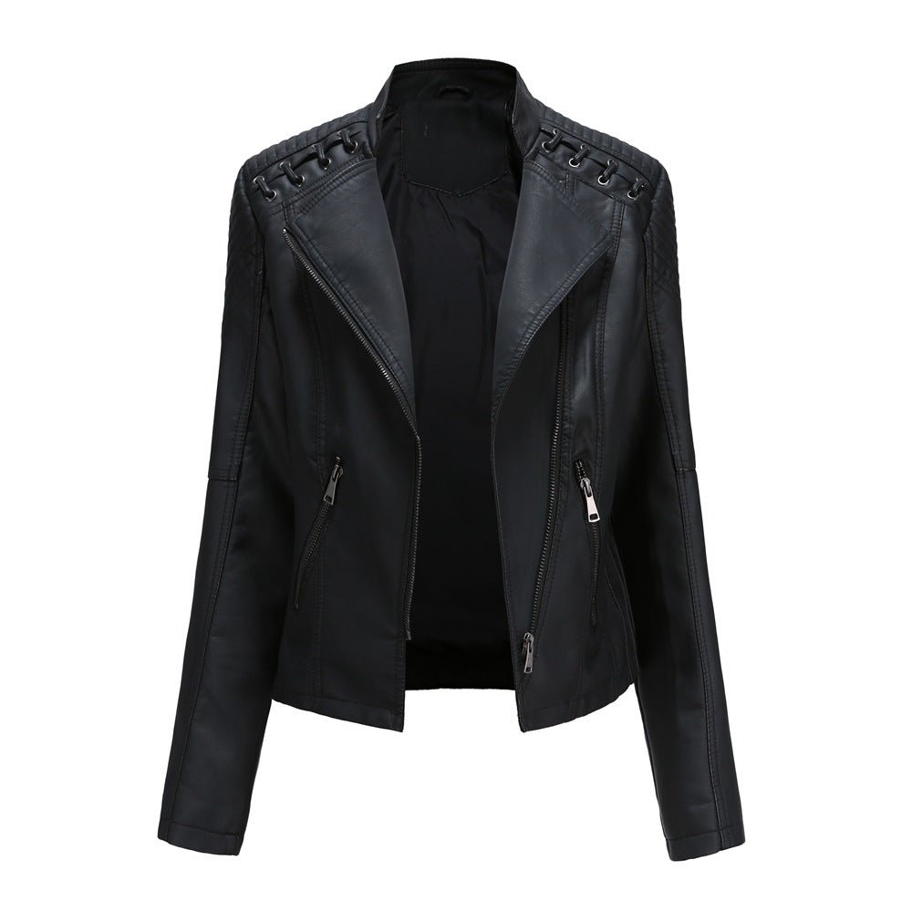 Damen Bikerjacke Asymmetrischer Synthetikleder-2