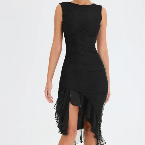 Damen-Midi-Kleid, Rüschen, leichtes Material, elegant Komfortabel-1