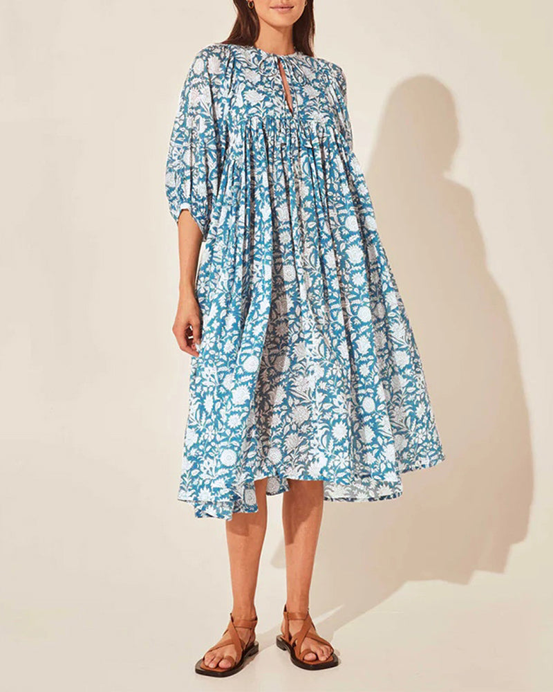 Damen-A-Linien-Kleid aus gemischtem Stoff-1