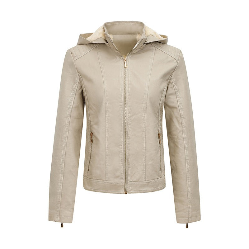 Damen Winterjacke mit Kapuze Synthetikleder Figurbetontes Design-6