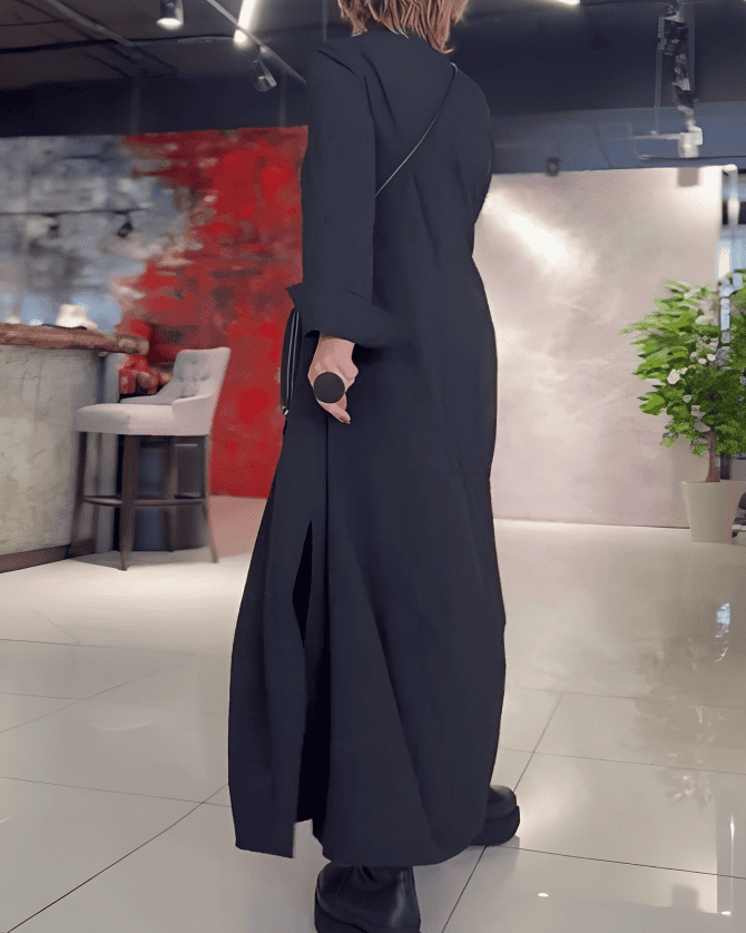 Damen-Maxikleid, lange Ärmel, Seitenschlitz, hochwertiger Stoff-2