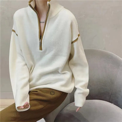 Damen-Pullover, halber Reißverschluss, weiches Material-5