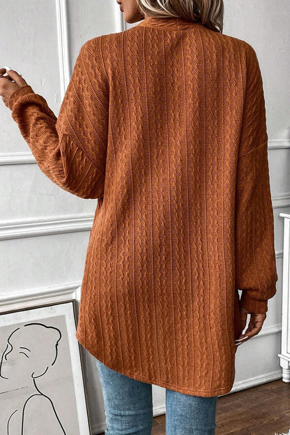 Damen-offene Strickjacke, strukturiert, hochwertiger Stoff mit Seitentaschen-3