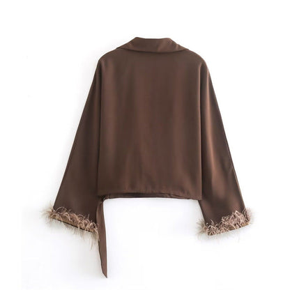 Damen-Strickpullover, langärmelig, Polyester mit Federdetail-3