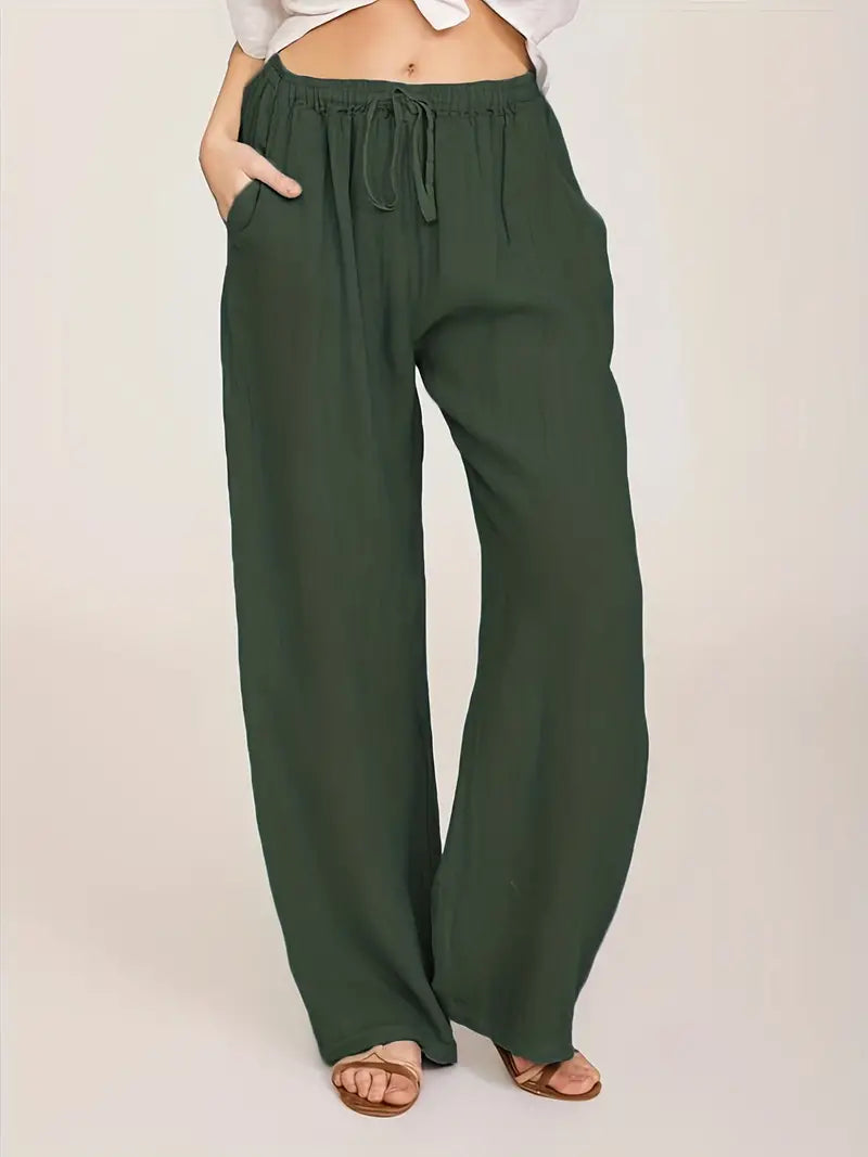 Damen-Hose, weites Bein, verstellbare Taille, Polyester 16