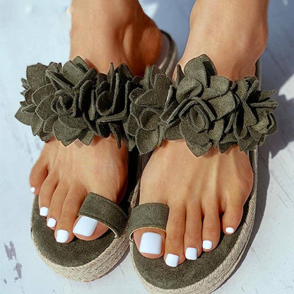 Damen-Keilsandalen, geblümt, Riemen, PU, mittlerer Keilabsatz-6