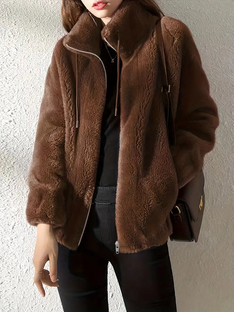 Variant image for Damen-Mantel Teddy mit Schnürung Polyester Lässiges Zip-Design-11