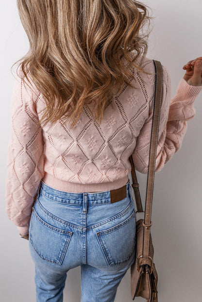 Damenpullover Kurzer Schnitt Puffärmel Acryl Rosa-2