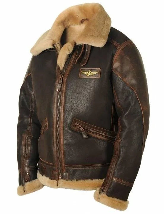 Herren-Pilotjacke, klassisches Lammfell, mit warmem, gefütterter Kragen-1