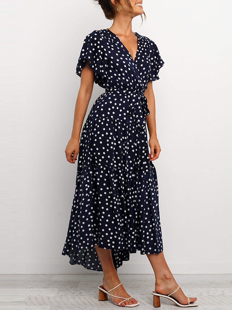 Damen-Midikleid, V-Ausschnitt, Blumenmuster, Polyester-4
