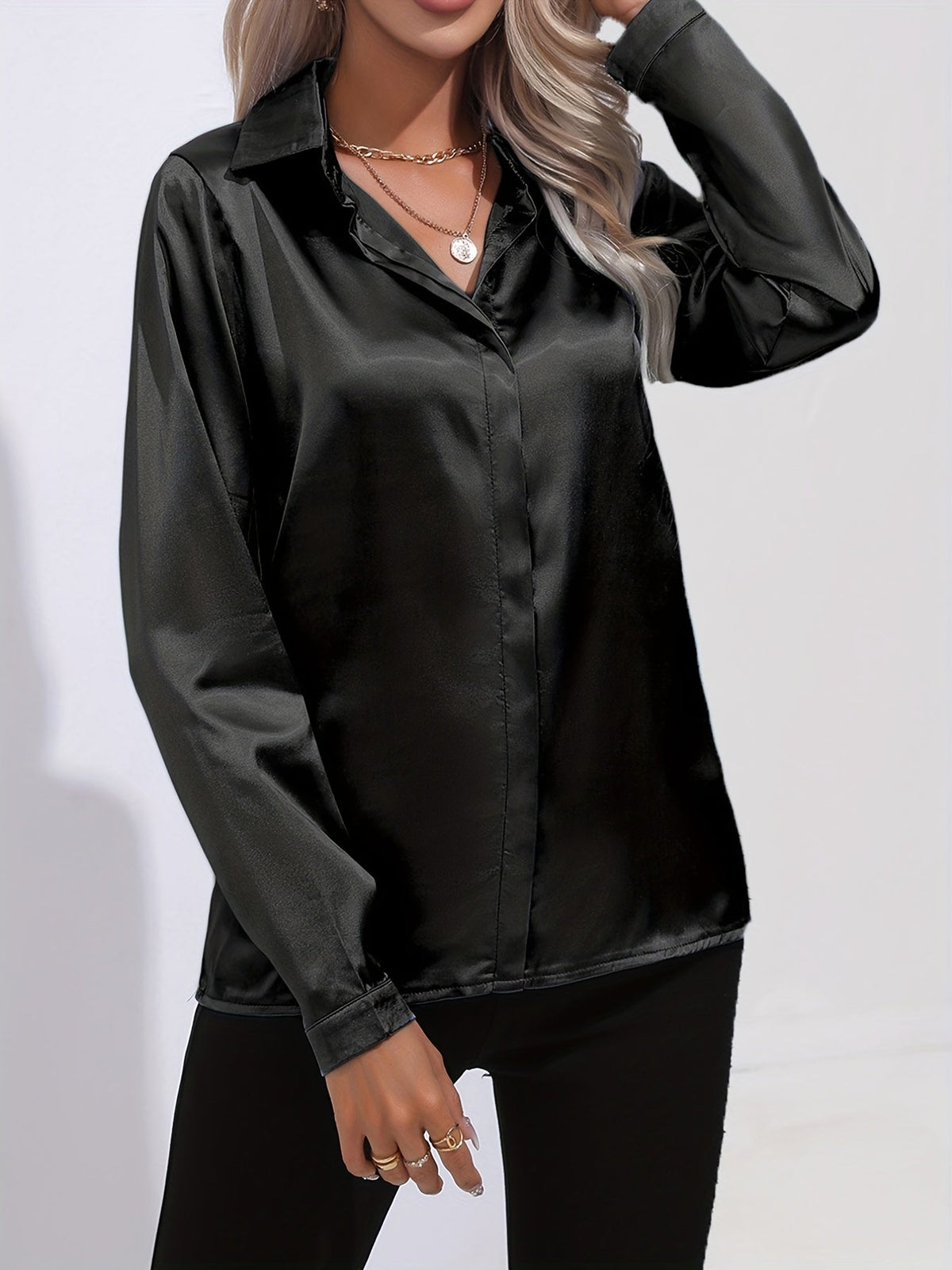 Damen-Satinbluse, elegant, Herbststil, weiche Satinmischung-4