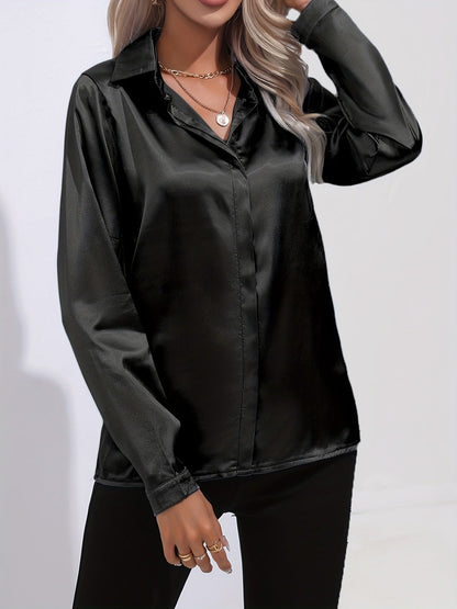 Damen-Satinbluse, elegant, Herbststil, weiche Satinmischung-4