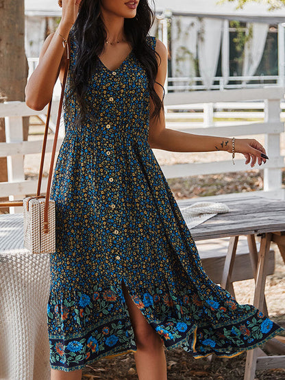 Damen-Midikleid, geblümt V-Ausschnitt, Baumwolle, und Viskose-5