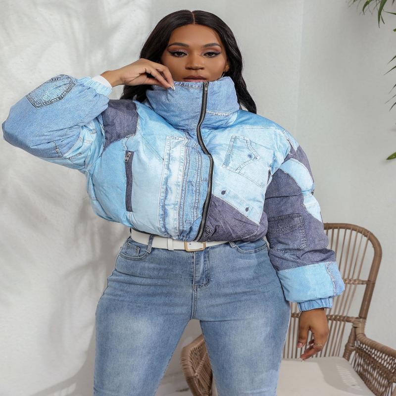 Damenjacke Denim mit Druck und Baumwolle-1