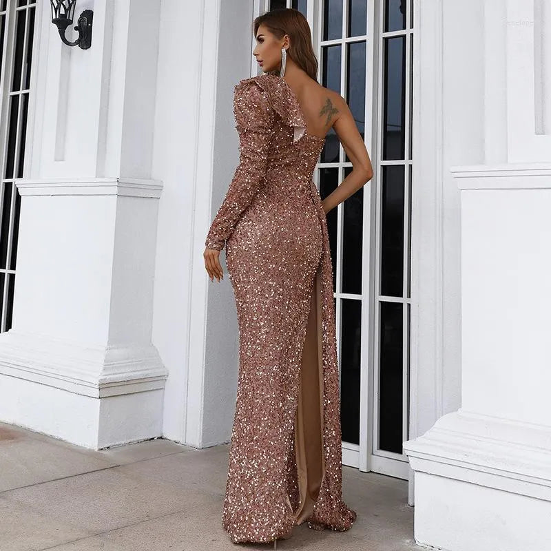 Maxikleid Damen Glitzerndes Design Lang Schnitt Hochwertiger Material-2