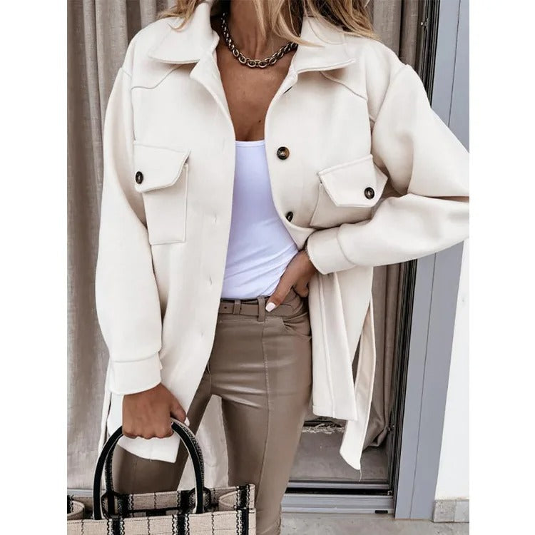 Langer winddichter Wollmantel für Damen – Eleganter blauer Mantel mit normaler Passform für kühle Tage 6