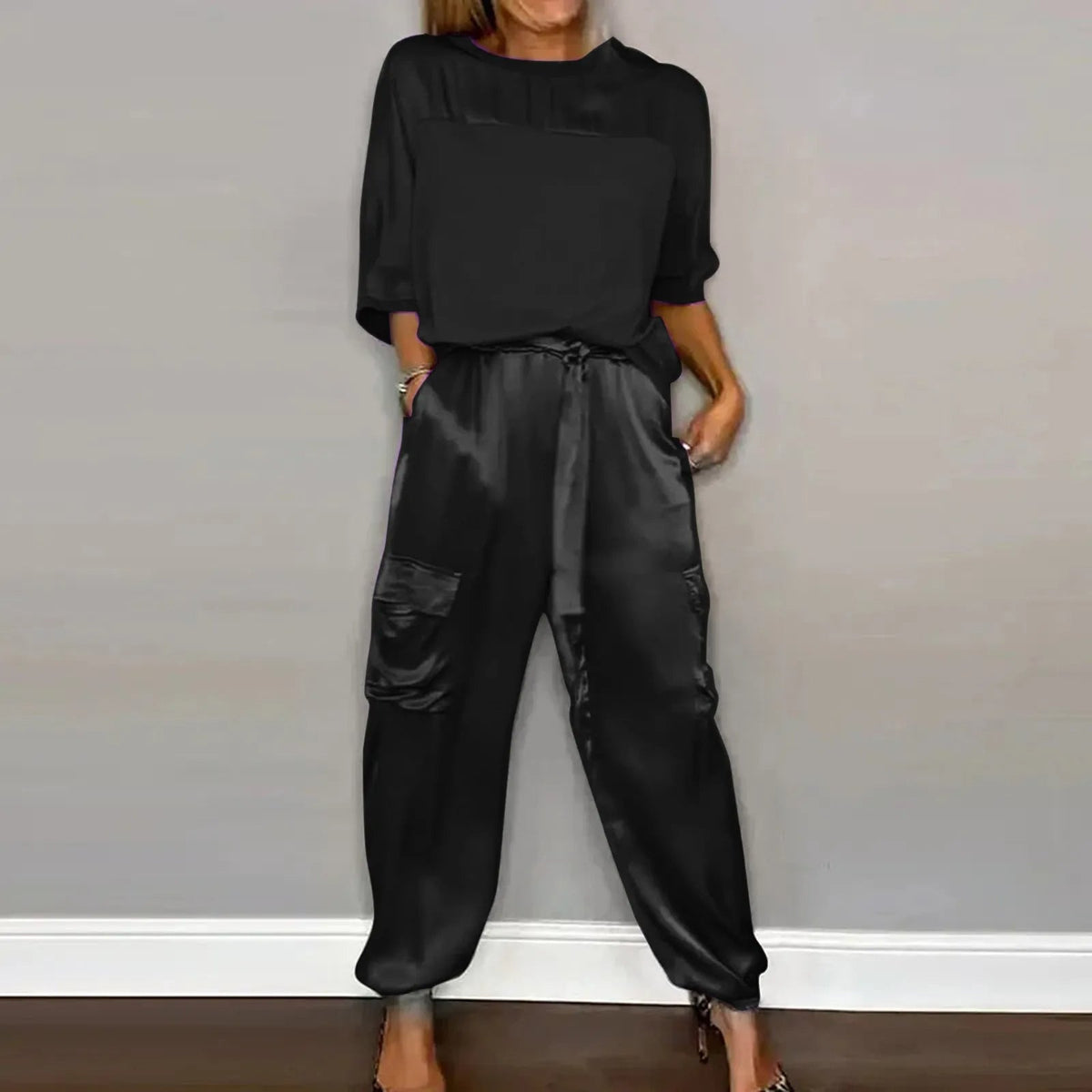Variant image for Damen-Loungewear-Set, elegantes zweiteiliges Set aus Satin mit lässiger Passform-14
