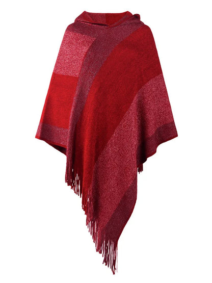 Variant image for Damen-Poncho, gestreift, mit Kapuze, weicher Stoff-2