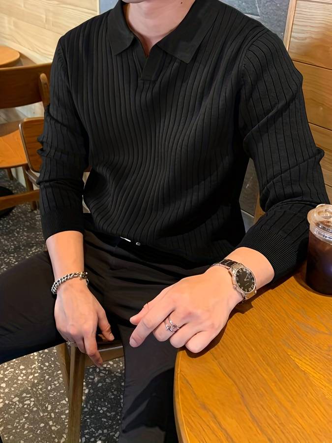 Herren Poloshirt mit langen Ärmeln, lässig, 100% Baumwolle-2