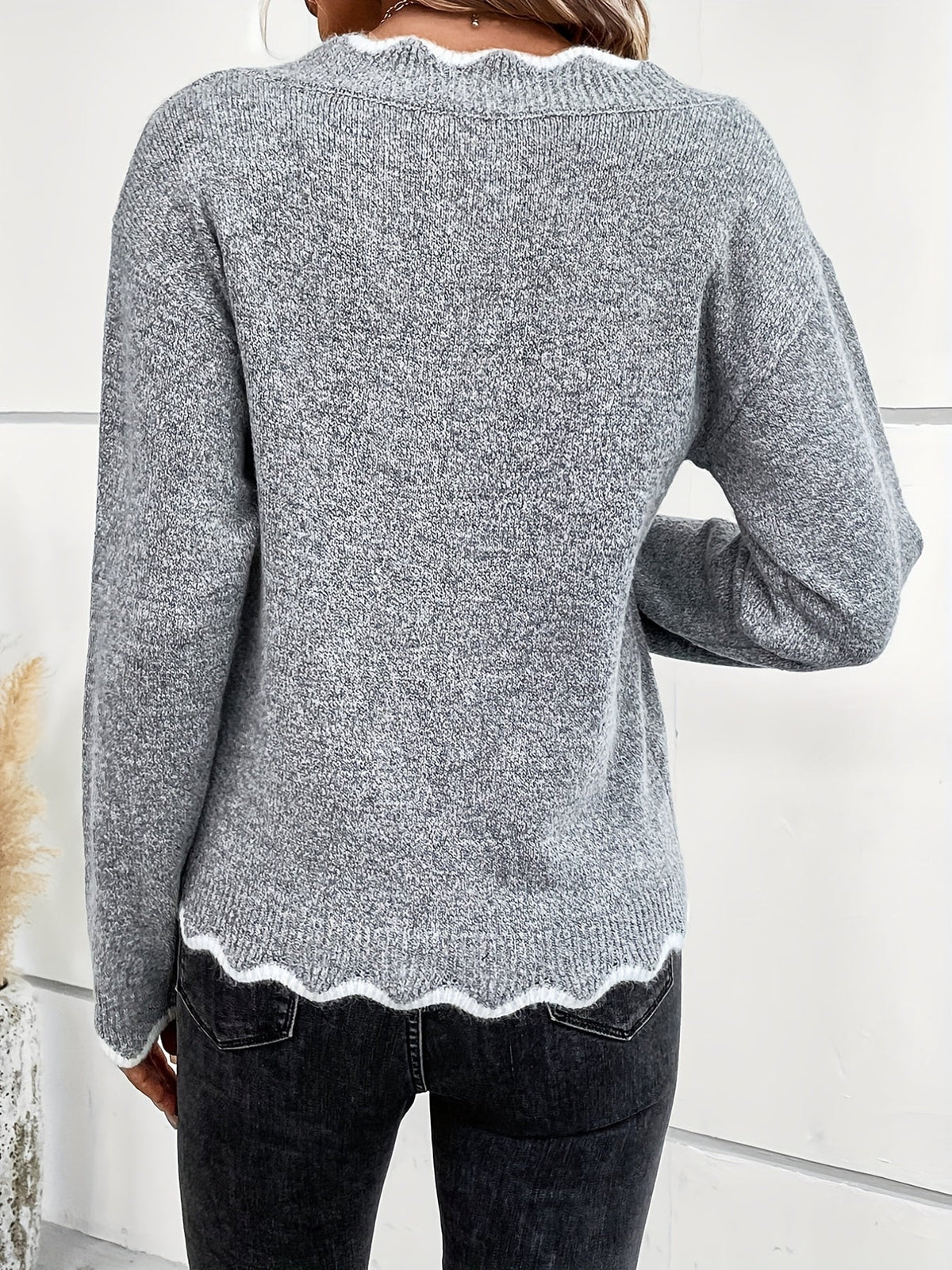 Damen-Strickpullover, V-Ausschnitt mit Rüschen, weich und atmungsaktivem Design-4