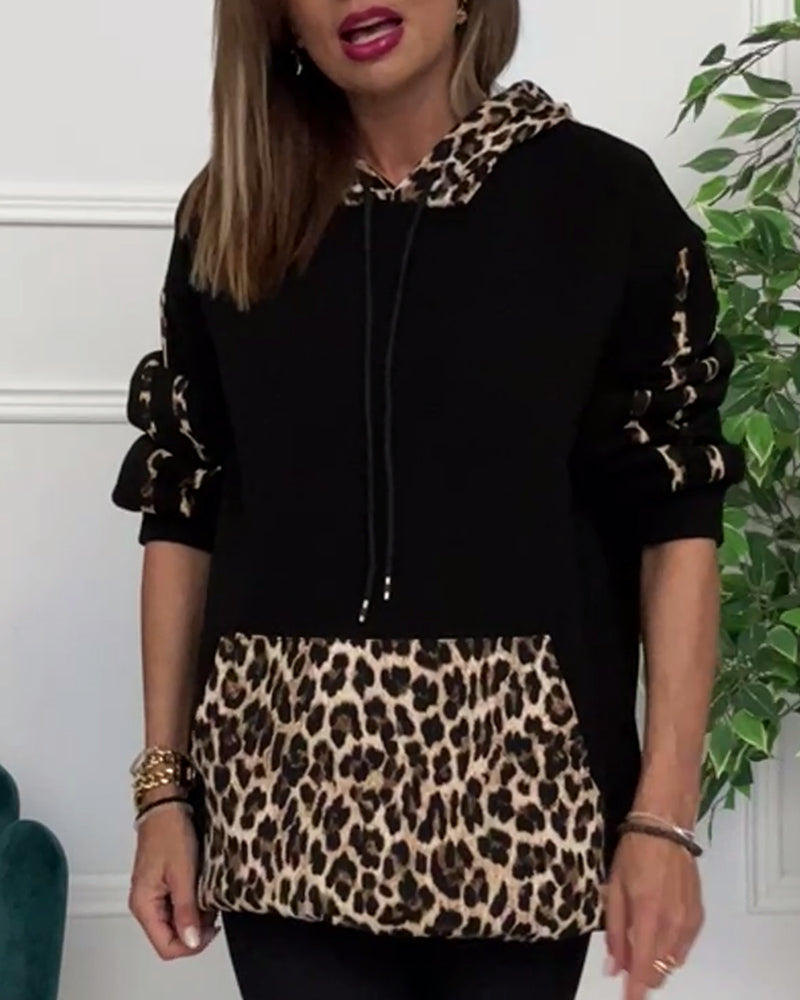 Damen-Kapuzenpullover Lässig Leopardenmuster Polyester-4