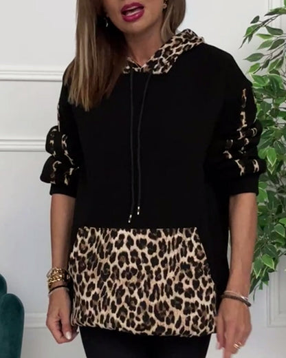 Damen-Kapuzenpullover Lässig Leopardenmuster Polyester-4