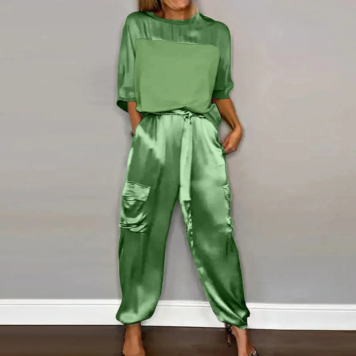 Variant image for Damen-Loungewear-Set, elegantes zweiteiliges Set aus Satin mit lässiger Passform-26